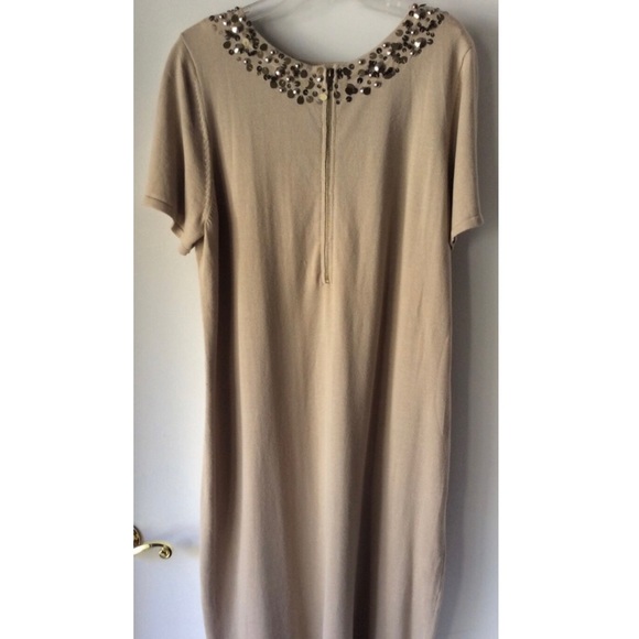 Linea Louis Dell Olio Knit Dress Gold Beaded Neck Short Sleeves - Picture 3 of 11